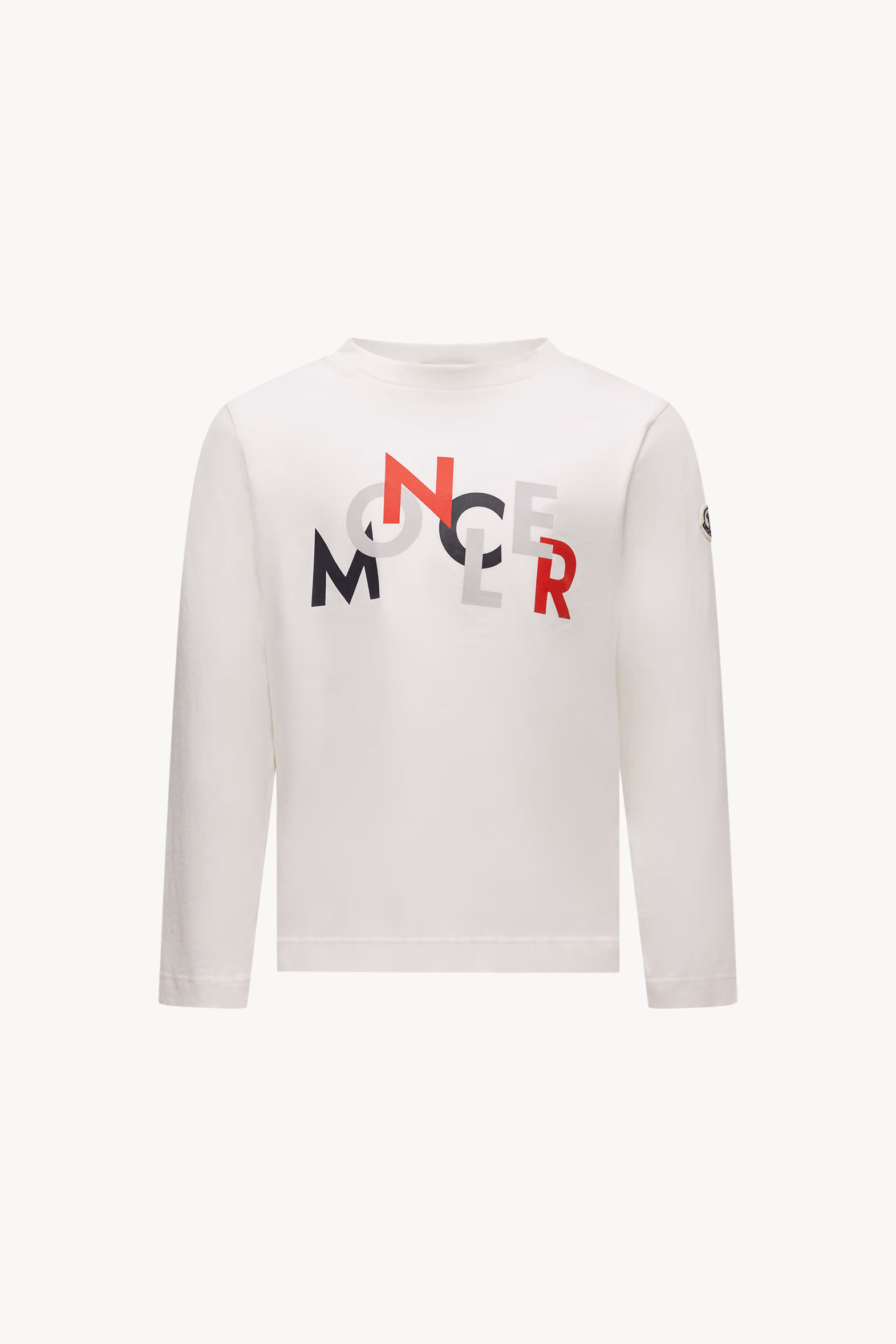 Logo Long Sleeve Cotton T-Shirt Boy White Moncler 0